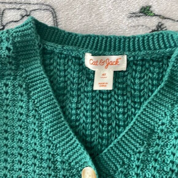 Cat & jack long sleeve green knit cardigan button down v neck sweater size 4T - Picture 5 of 9